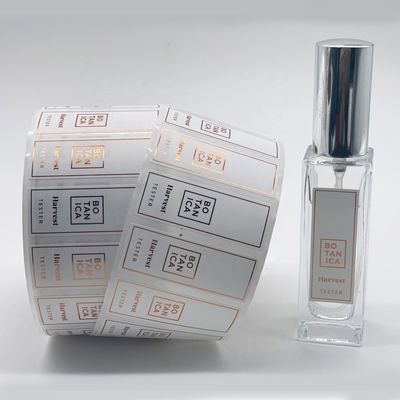 la botella de perfume de la anchura de los 8cm personalizó etiquetas engomadas de la hoja de oro con la impresión ULTRAVIOLETA del punto